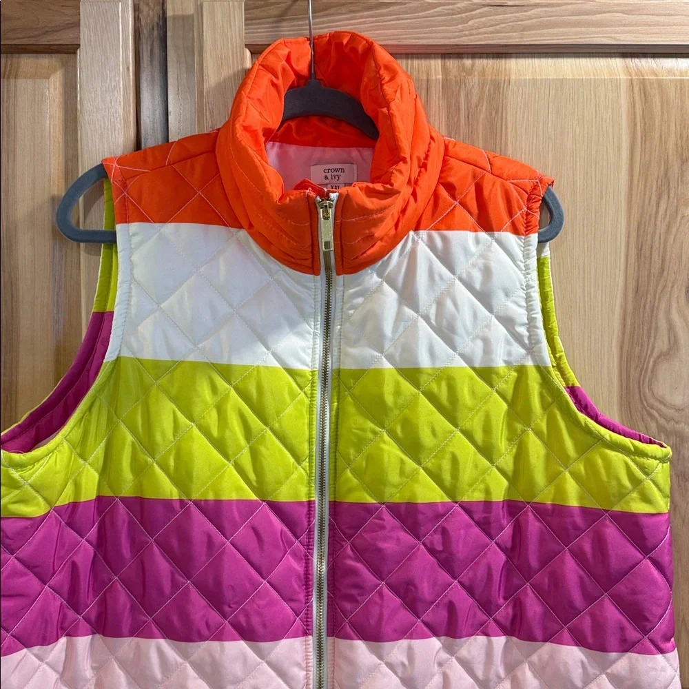 Crown & Ivy Multicolor Striped Colorblock Women’s Quilted Outdoor Vest Size XXL